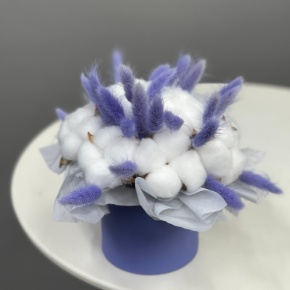 Композиция в шляпной коробке мини из хлопка и лагуруса в Ивантеевке