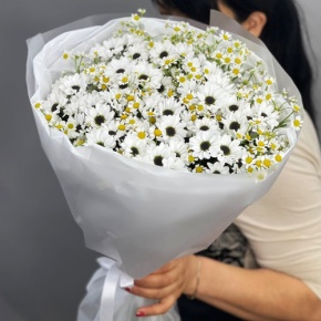 Букет "Понарошку" из хризантем сантини и ромашек в Ивантеевке