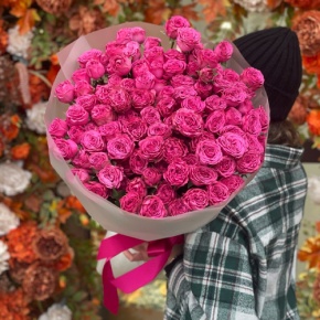 Букет из 35 малиновых кустовых пионовидных роз (60 см) в Ивантеевке