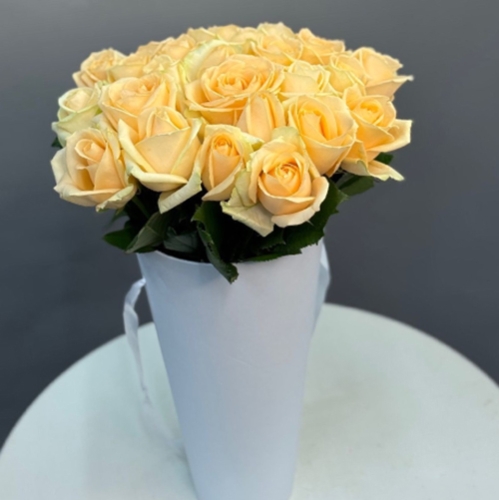 25 кремовых роз в конусе в Ивантеевке