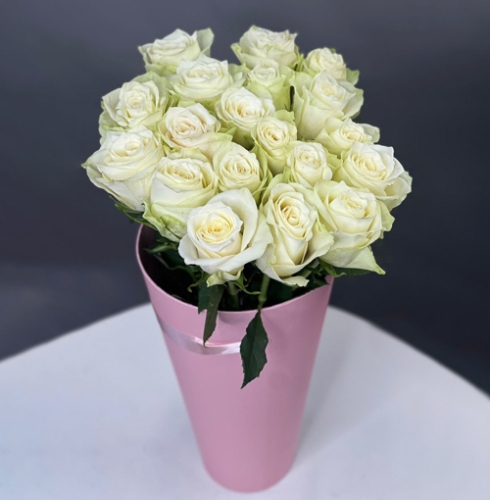 19 белых роз Кения в конусе в Ивантеевке